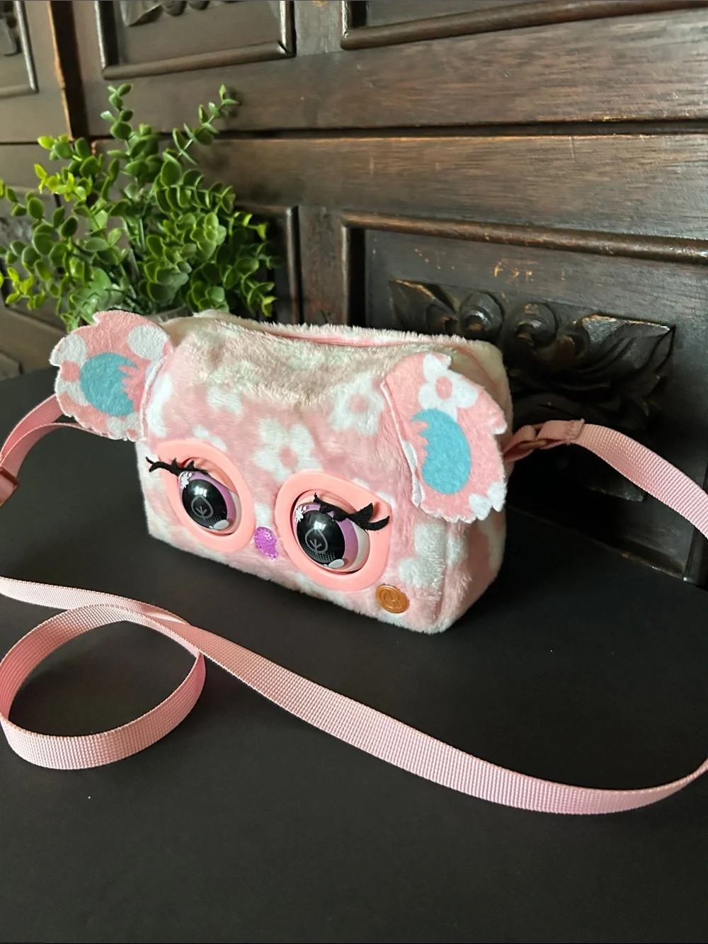 Kids Pink Plush Animal Crossbody Bag - Unbranded